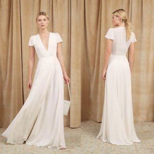 Reformation Rosey Wrap Bridesmaid Maxi Dress in Ivory